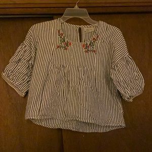 Passport floral embroidered striped shirt, M